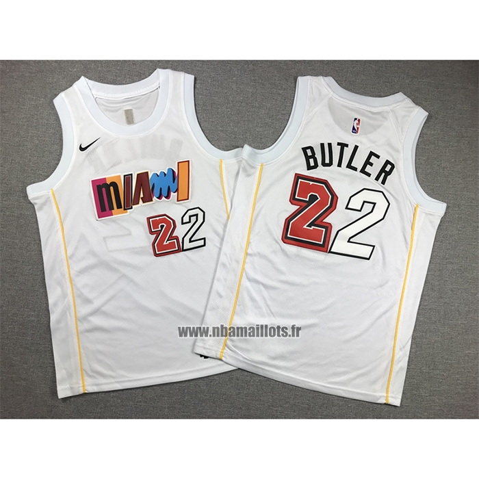Maillot Enfant Miami Heat Jimmy Butler NO 22 Ville 2022-23 Blanc
